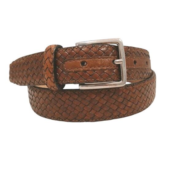 Cole Haan Men's Woven Leather Belt Brown 36 / 90 Intricate Luxury Weave Preppy